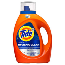 Tide Ultra Hygienic Clean liquid laundry detergent bottle, front label with 59 loads