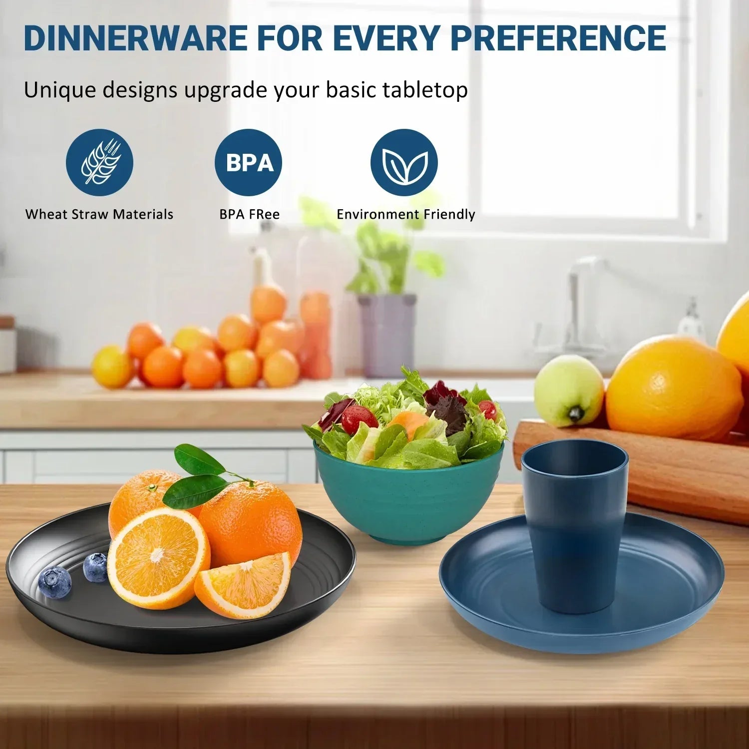 TINANA Wheat Straw Dinnerware Sets, Service for 8, 32 PCS Unbreakable Dinnerware,Microwave Dishwasher Safe - USA MEGA SHOP