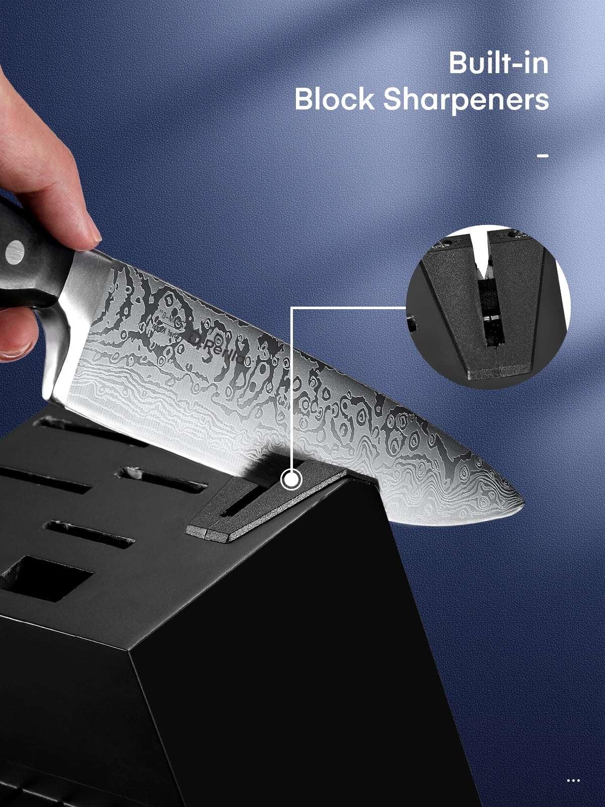 D.Perlla Knife Set, 14 Pcs Kitchen Knives Set with Built-in Sharpener, Stainless Steel Knife Set with Block - USA MEGA SHOP