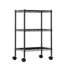 3-tier black wire storage shelving unit with adjustable shelves and caster wheels