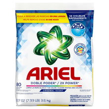 Laundry detergent powder bag front with 80 loads and Original Scent