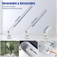 Retractable cordless scrubber with extension handle and rotating brush attachments