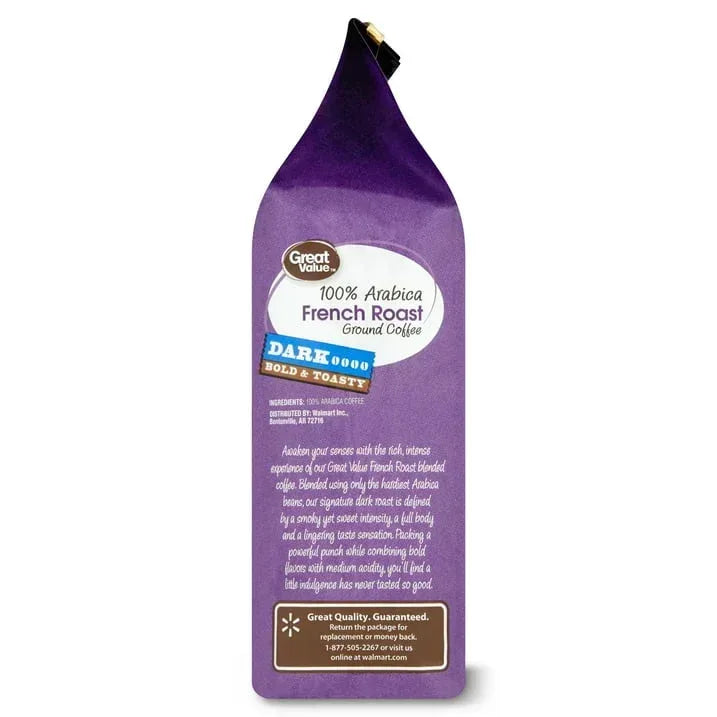 Great Value French Roast Ground, 100% Arabica, Medium Roast, Ground Coffee, 32 oz