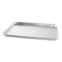 Rectangular natural aluminum baking sheet with rolled edges and smooth center