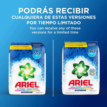 Two laundry detergent powder bags side by side with blue geometric design