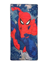 Blue microfiber slumber sack featuring large red Spider-Man character print