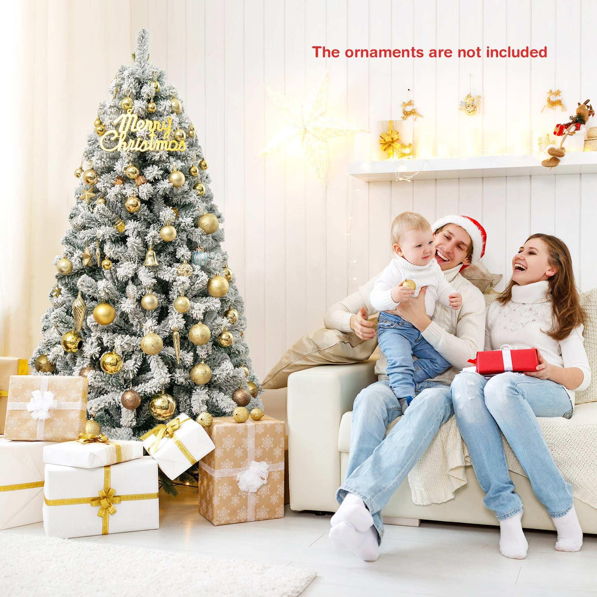 Costway CM22067 6 ft. Unlit Premium Snow Flocked Hinged Artificial Christmas Tree - USA MEGA SHOP