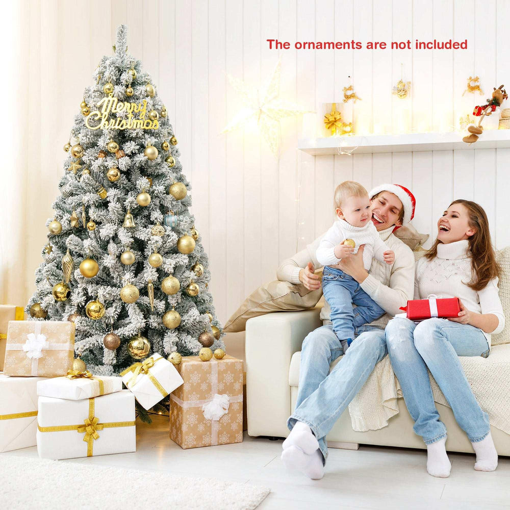 Costway CM22067 6 ft. Unlit Premium Snow Flocked Hinged Artificial Christmas Tree - USA MEGA SHOP