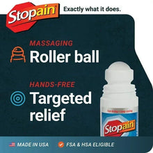 Stopain roll-on pain reliever showing roller ball applicator and bottle