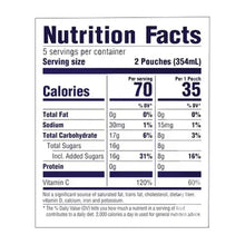 Nutrition Facts panel for juice pouches, serving size and calories details