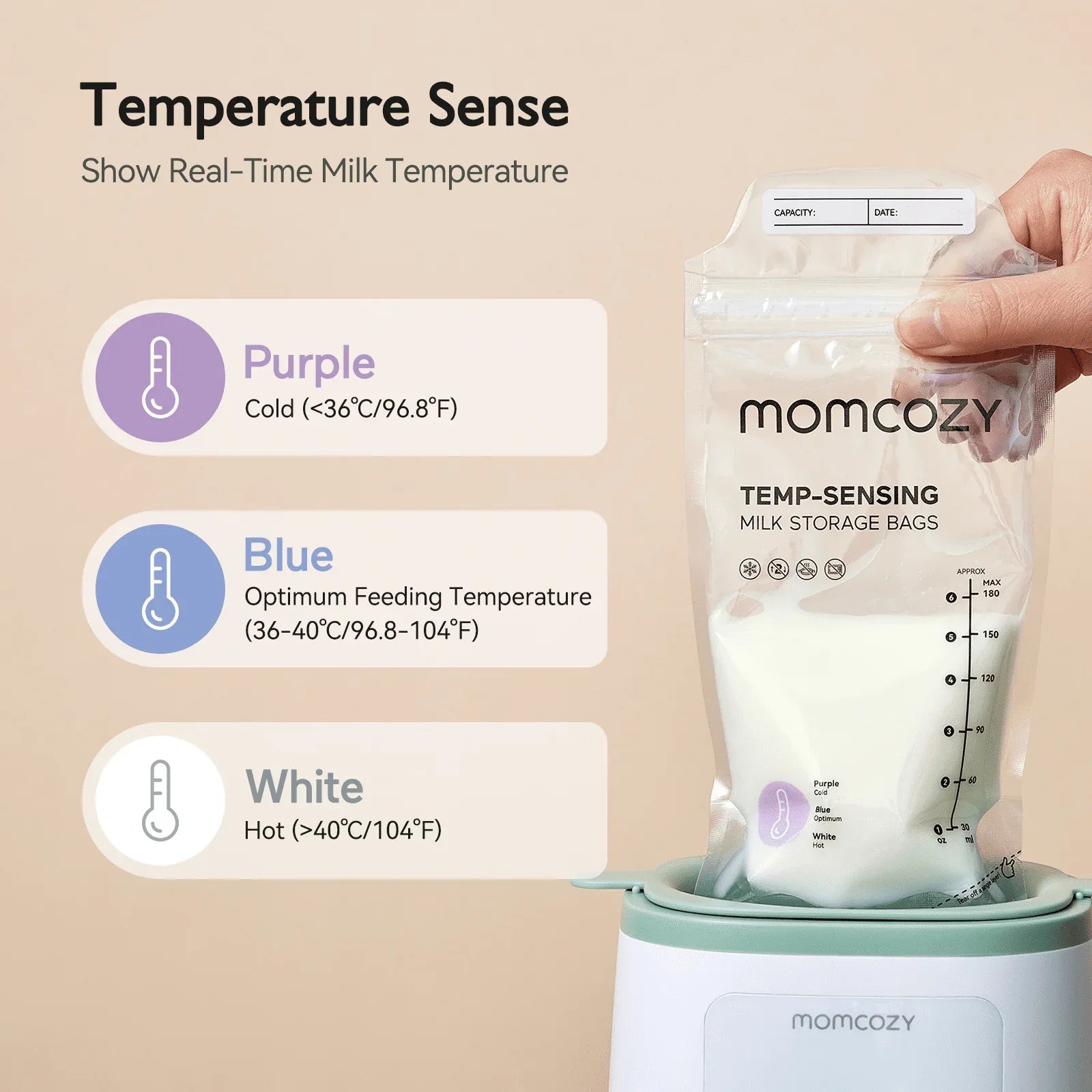 Momcozy Baby Bottle Warmer, 6-in-1 Smart Temperature Control, Fast Baby Food Heater, Steam Sterilizer & Momcozy Breastmilk Storage Bags, Temp-Sensing Discoloration Milk Storage Bags, 180ml/120 Count - USA MEGA SHOP