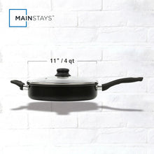 Black non-stick jumbo cooker with glass lid and long loop handles, 4 qt size