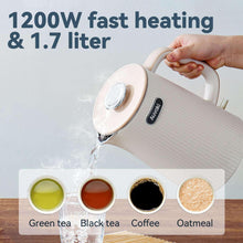 Cream electric kettle pouring water, top view with open lid