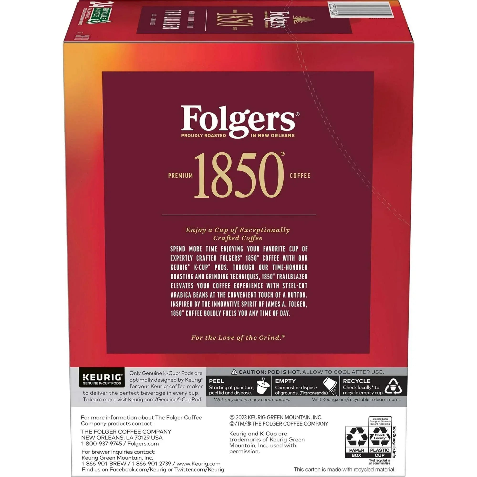 1850 Trailblazer, Medium Dark Roast Coffee, Keurig K Cup Pods, 24 Count Box