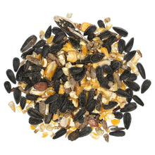 Pile of mealworm and sunflower seed chicken treat mix with corn and raisins