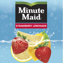 Strawberry lemonade drink carton with Minute Maid logo, lemons and strawberries, blue front