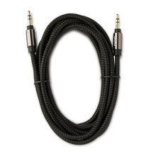 3.5 mm AUX cable with braided black jacket and two 3.5 mm connectors