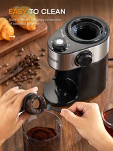 Electric coffee grinder with removable parts and included cleaning brush for easy cleaning