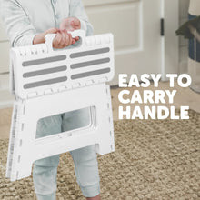 White step stool with easy-carry handle and textured top openings for grip