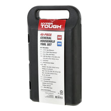 Hyper Tough 40-piece general household tool set case back with accessory listing label