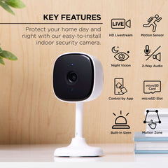 Merkury Smart Indoor Camera 1080p - Wi-Fi Security Cam with Night Vision, White (1-Pack)