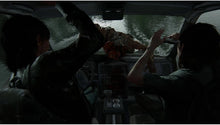 PlayStation 5 game screenshot: passengers inside a vehicle reaching toward each other