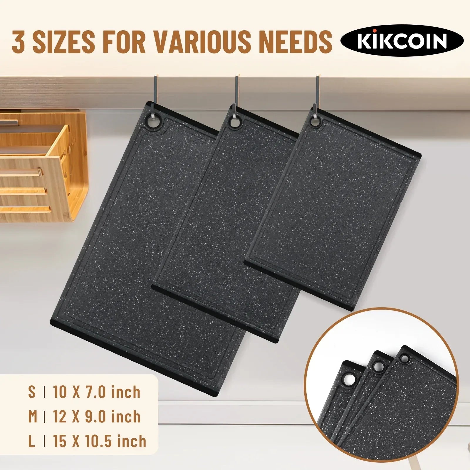 Kikcoin 3-Piece Plastic Large Cutting Boards Set for Kitchen, Non-slip Feet and Juice Grooves, Multicolor - USA MEGA SHOP