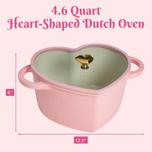 Pink 4.6-quart heart-shaped Dutch oven with lid and gold heart knob