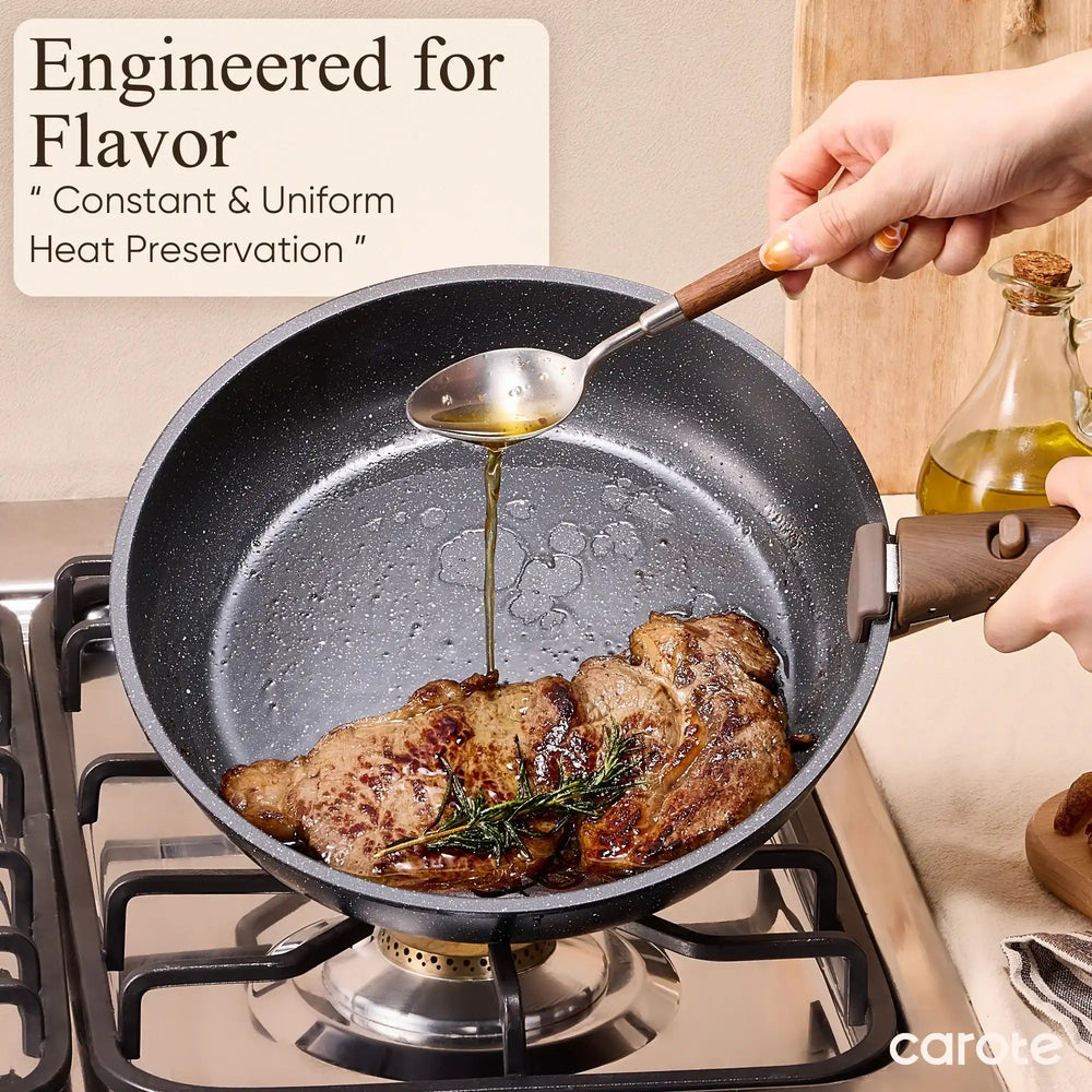 Carote 15 Pcs Nonstick Cookware Sets, Granite Non Stick Pots and Pans with Removable Handles, Oven Safe, Induction Compatible, Black