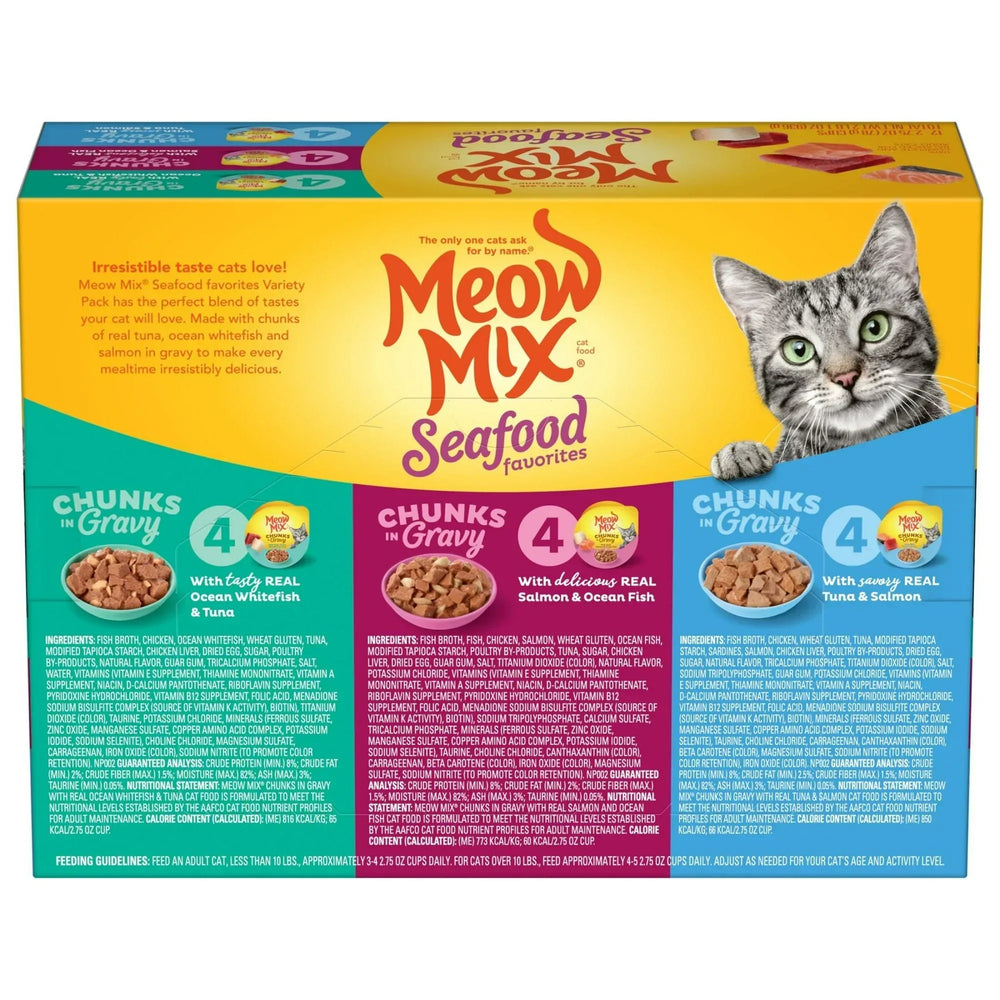Meow Mix Savory Morsels Seafood Favorites Variety Pack, 2.75 oz Can (12 Pack) - USA MEGA SHOP