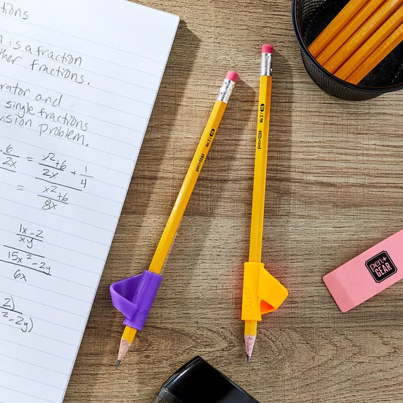Two pencils with silicone grips in purple and orange, Pen+Gear