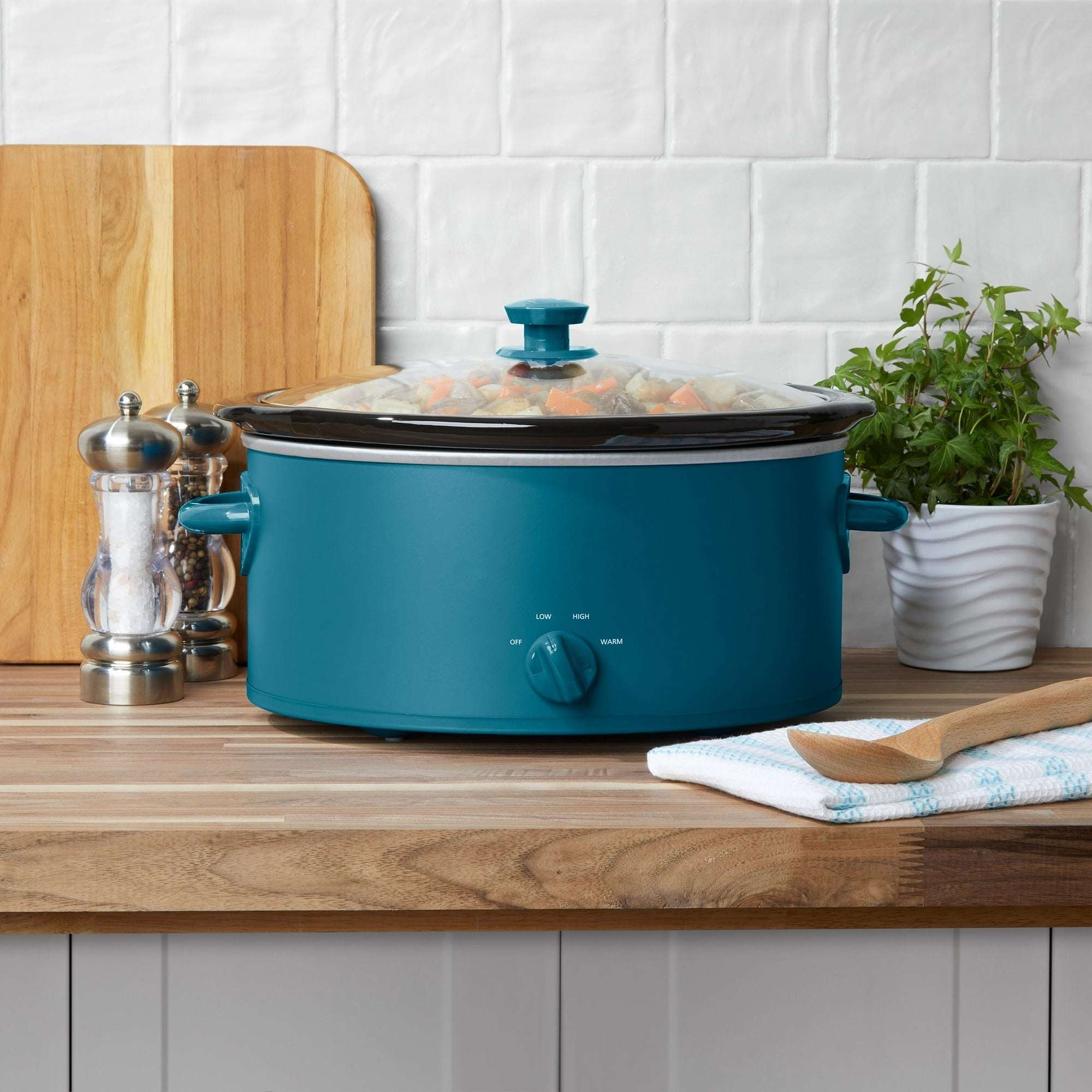 Mainstays Corsair Blue 6 Quart Oval Slow Cooker with Glass Lid