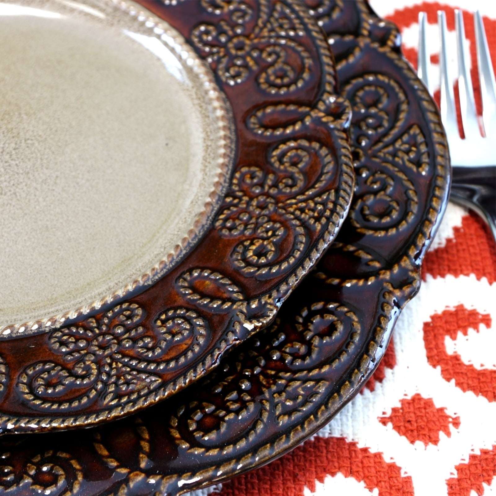 Elama Salia 16 Piece Textures Stoneware Dinnerware Set