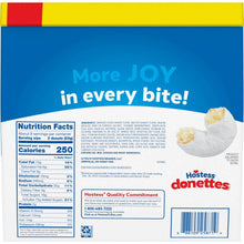 Powdered mini donuts bag back with nutrition facts panel and Hostess Donettes branding