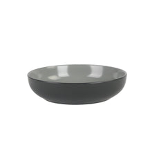 Two-tone coupe dinner bowl, black exterior with gray interior, front view