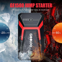 Black and red portable car jump starter with front display panel and compass-style dial
