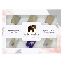 Nail care essentials collection set box with branding and mini bottle images