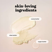 Creamy balm swatch with highlighted shea, cocoa, and argan butter