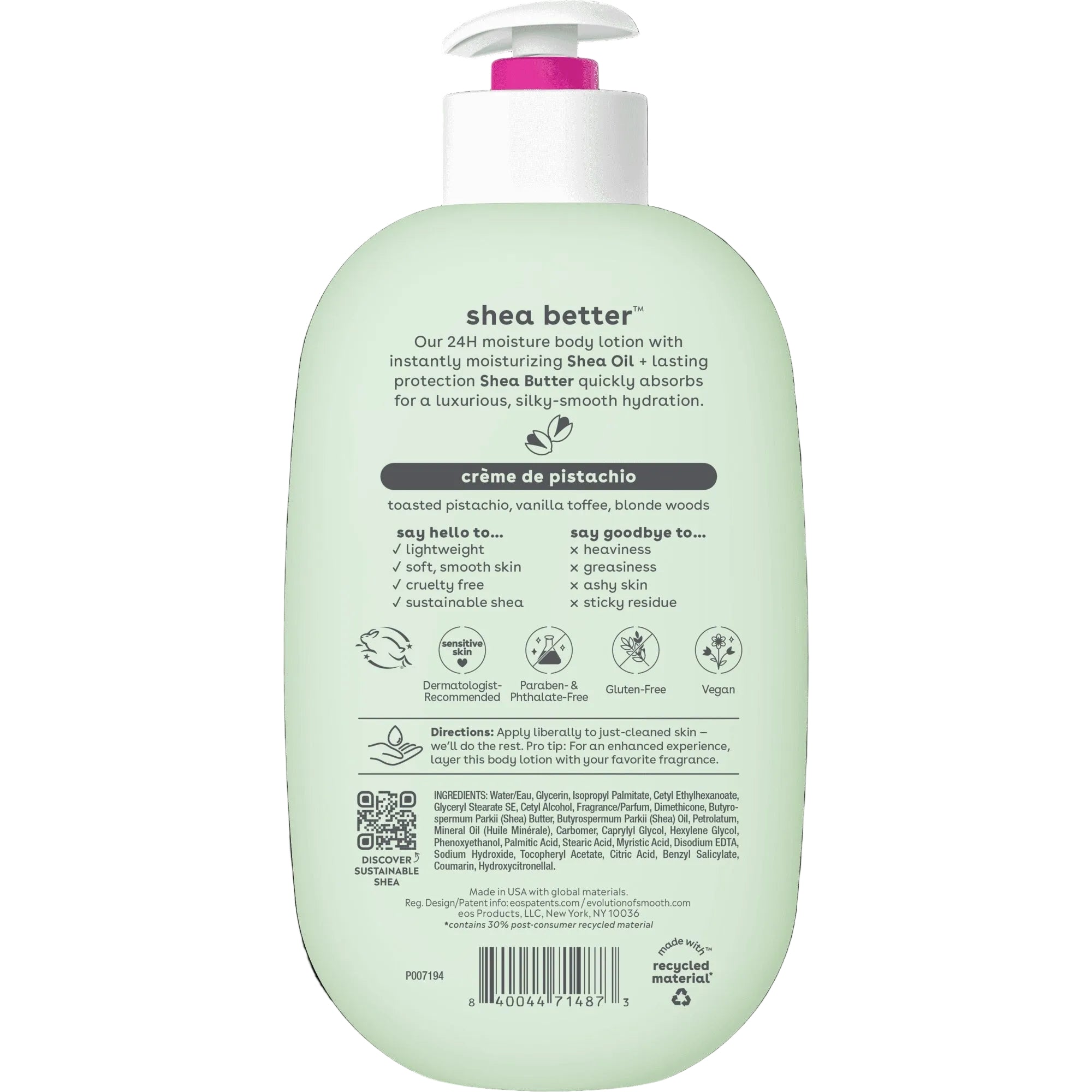 eos Shea Better Body Lotion- Creme de Pistachio, Soothes Dry Skin, 16 fl oz