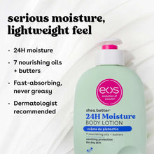 eos 24H Moisture body lotion bottle with pink pump and green label