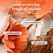 Coconut-inspired body lotion scent scene with hibiscus petals and coconut pieces