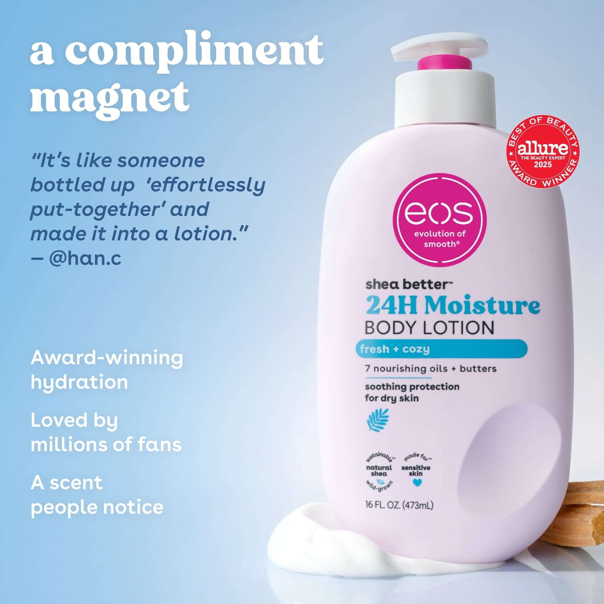 eos Shea Better Body Lotion- Fresh & Cozy, 24H Moisture for Dry Skin, 16 fl oz