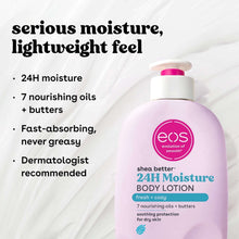 eos body lotion bottle, light pink with pump cap and front label