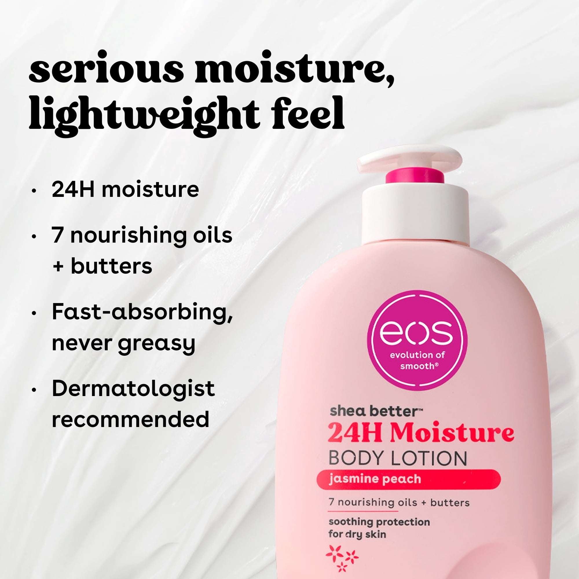 eos Shea Better Body Lotion- Jasmine Peach, Soothes Dry Skin, 16 fl oz