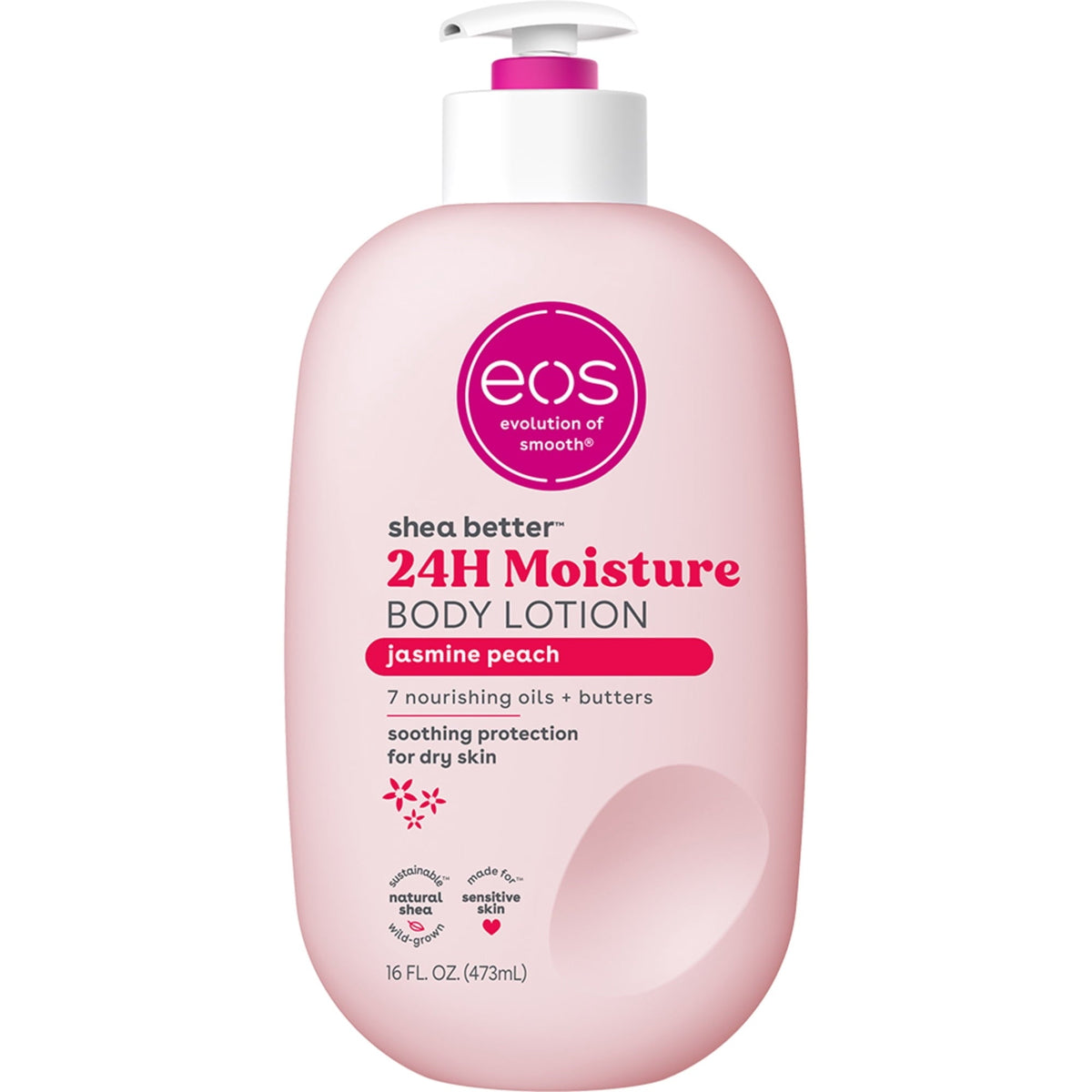 eos Shea Better Body Lotion- Jasmine Peach, Soothes Dry Skin, 16 fl oz