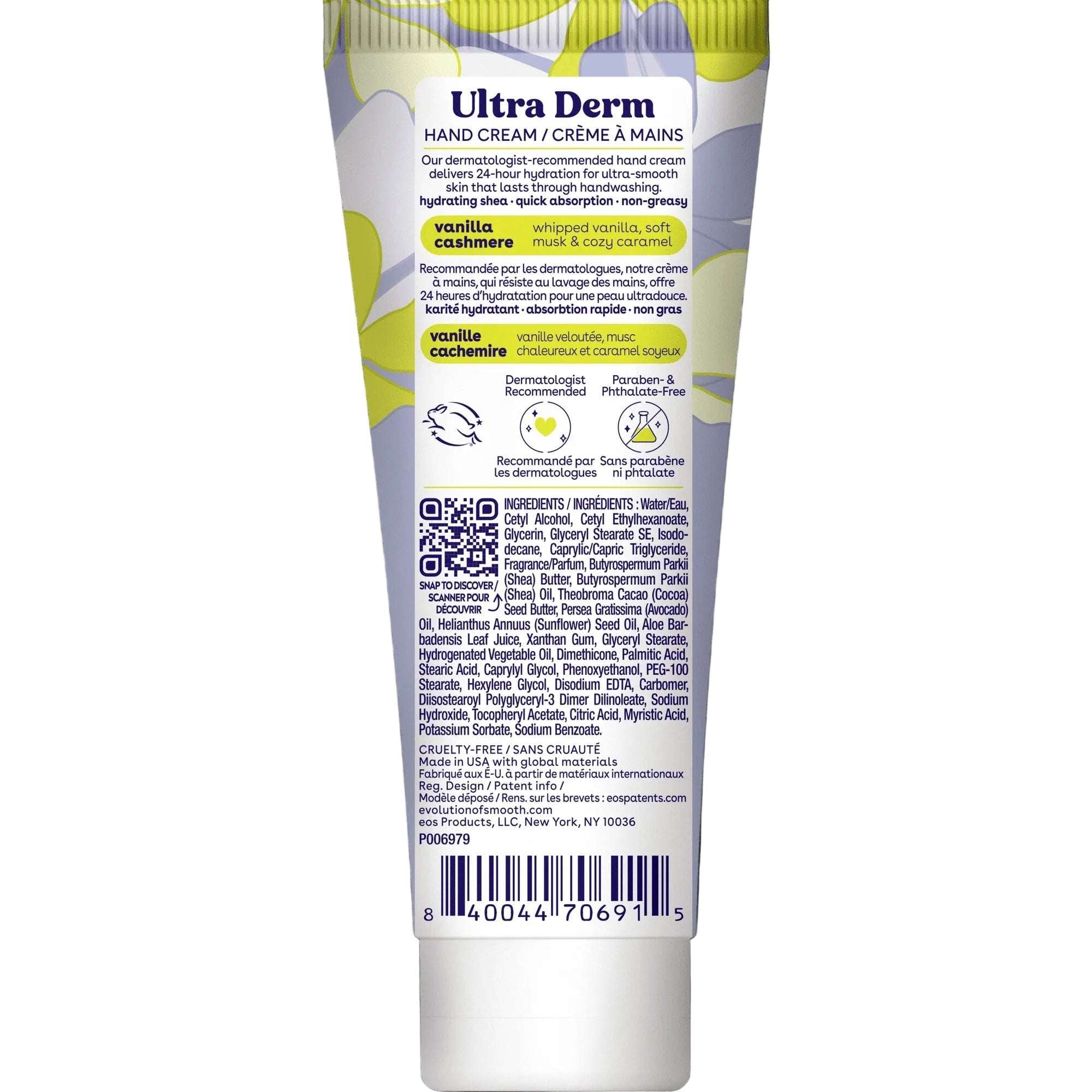 eos Shea Better Ultra Derm Hand Cream, Vanilla Cashmere, Instant Hydration & Protection, 2.5 fl oz