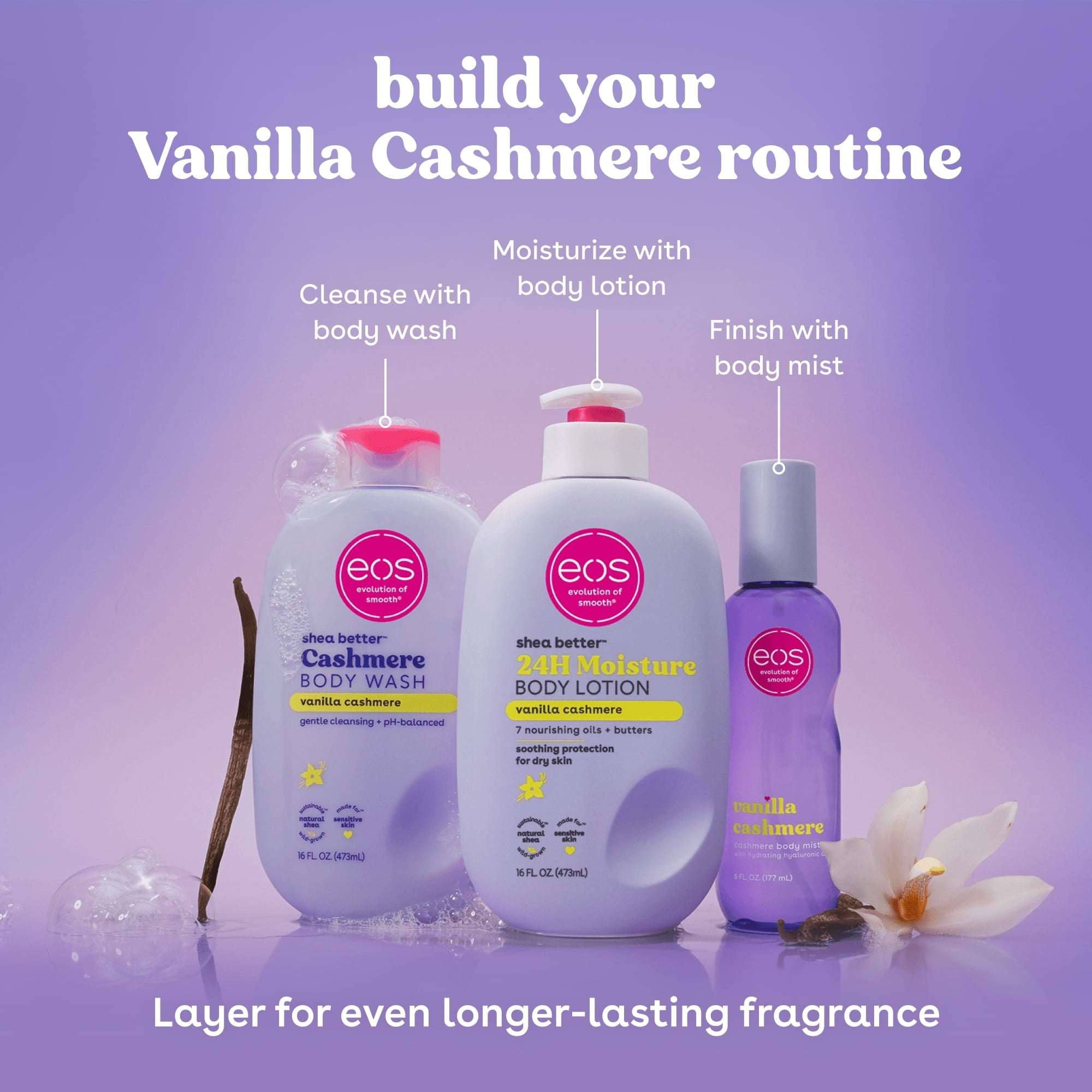 eos Shea Better 24H Moisture Body Lotion, Vanilla Cashmere, for Dry Skin, 16 fl oz
