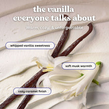 vanilla cashmere scent illustration with vanilla pods and white flower detail