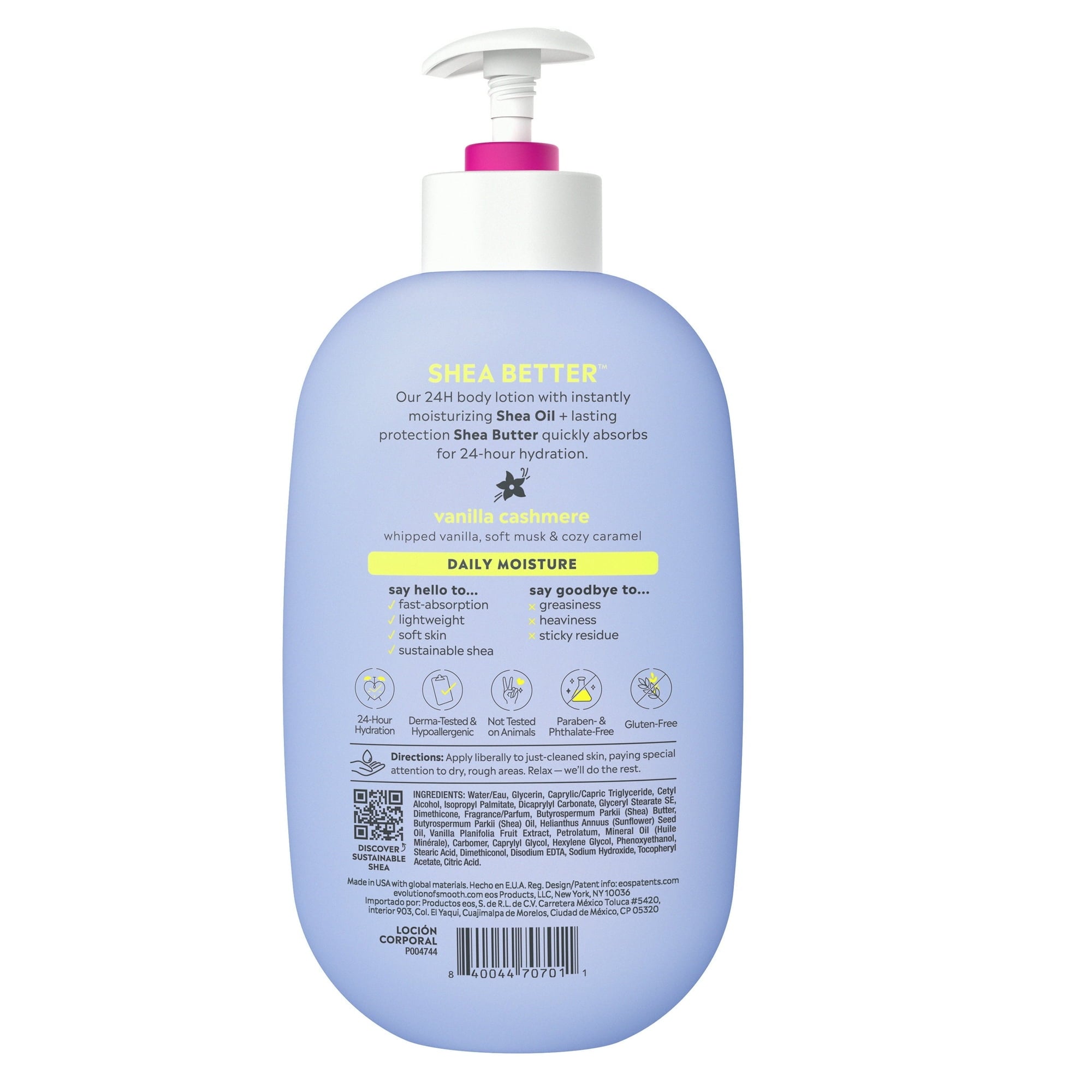 eos Shea Better 24H Moisture Body Lotion, Vanilla Cashmere, for Dry Skin, 16 fl oz