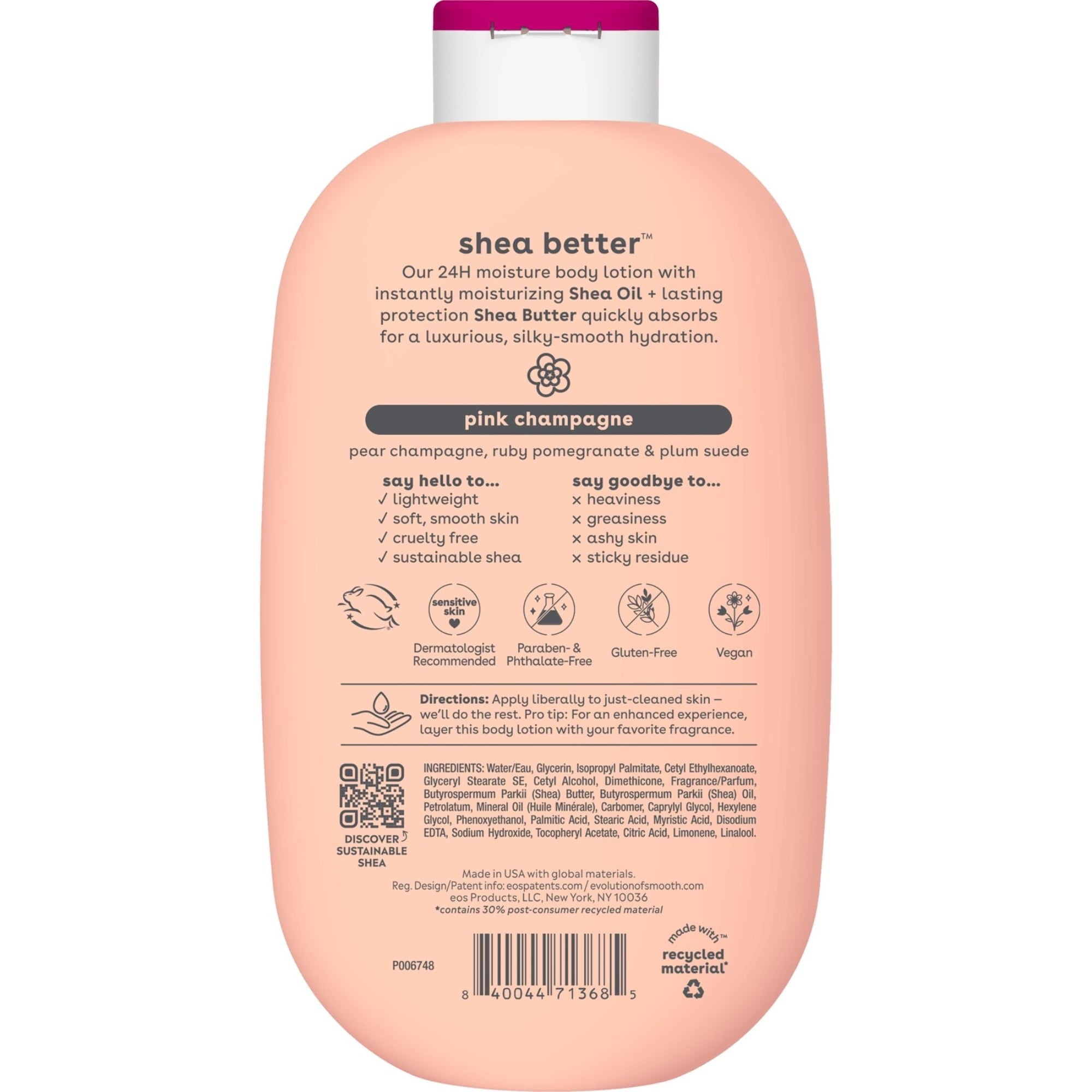eos Shea Better Body Lotion for Dry Skin, Pink Champagne, 16 fl oz (PACK OF 3 )